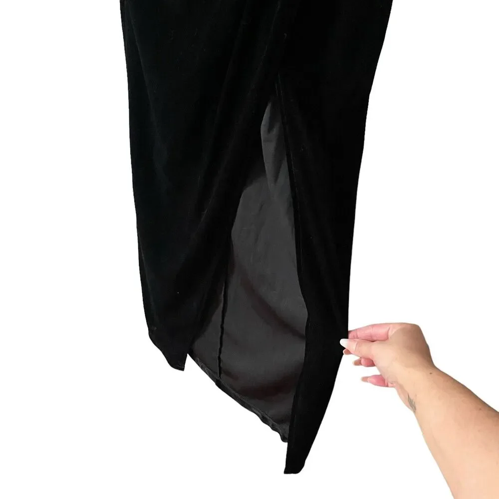 Lulus XL My Dream Come True Velvet Strapless Maxi Dress Black Slit Long - Picture 7 of 13